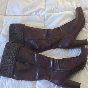 Nine West Deep Brown Leather Tall Boots in Size 8